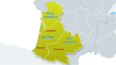 Carte des centres d'addictologie, région Sud-Ouest